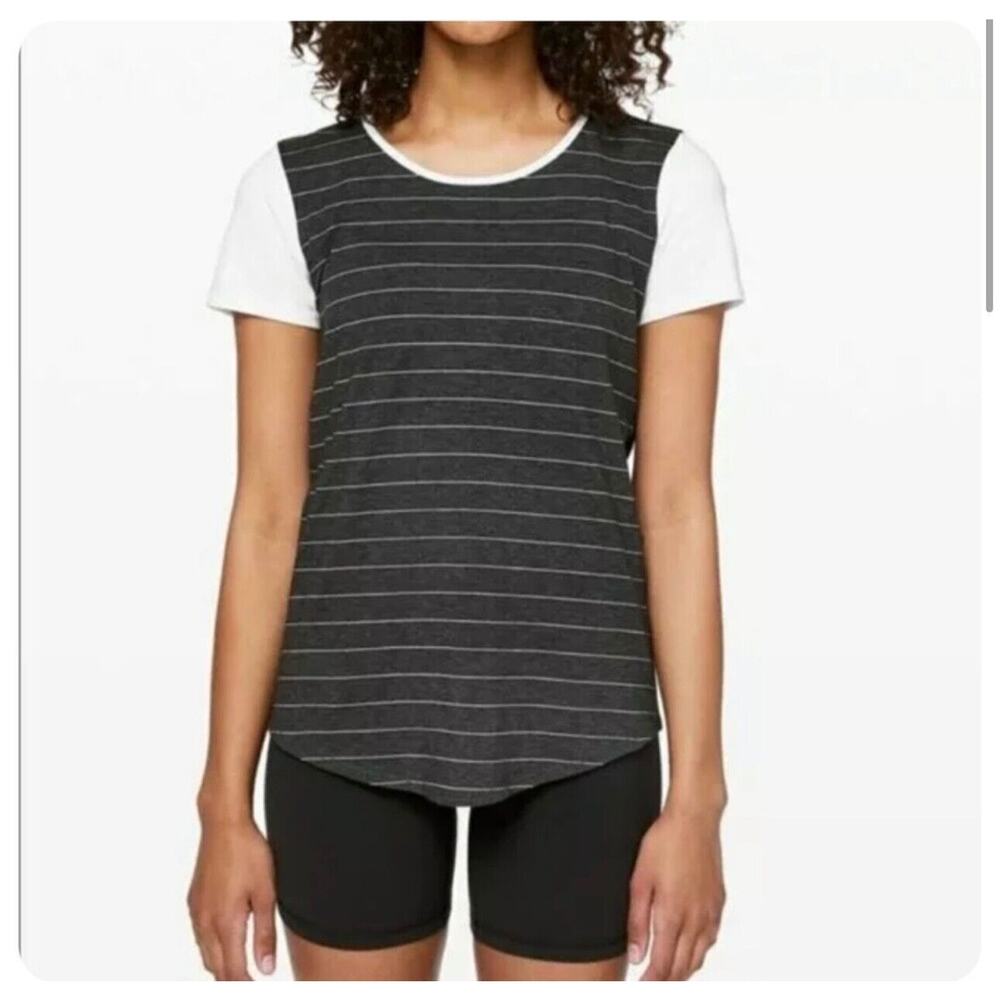 Lululemon Love Crewneck Short Sleeve Shirt Stripe Heathered Black White/White